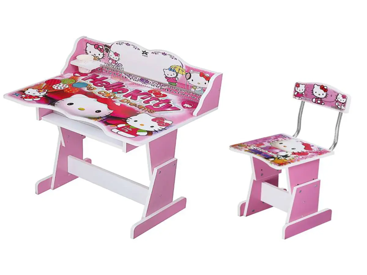 ست-میز-تحریر-و-صندلی-طرح-کیتی-مدل-باکسدار-1 ست میز تحریر و صندلی طرح کیتی مدل باکسدار | بررسی و خرید عمده و تکی میز تحریر دخترانه | خرید میز تحریر دخترانه رنگ صورتی | میز تحریر دخترانه طرح هلو کیتی