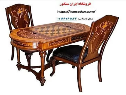 میز شطرنج چوبی معرق کاری شده ساخته شده از چوب راش